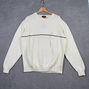 Nautica Sweater Mens Large Ivory Cable Knit Crew Neck Pullover 100% Cotton NWT
